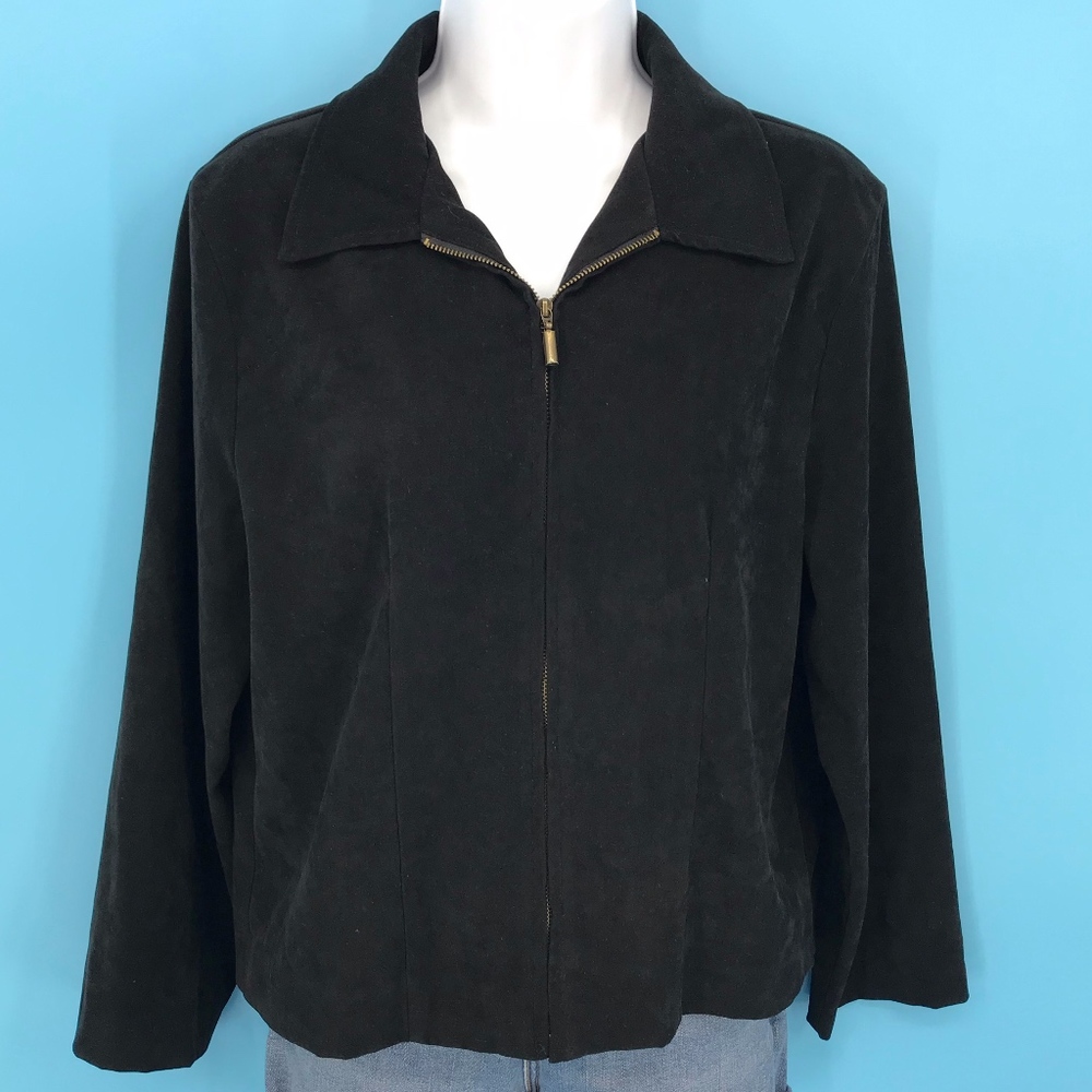 Black Faux Suede Zip-Front Jacket